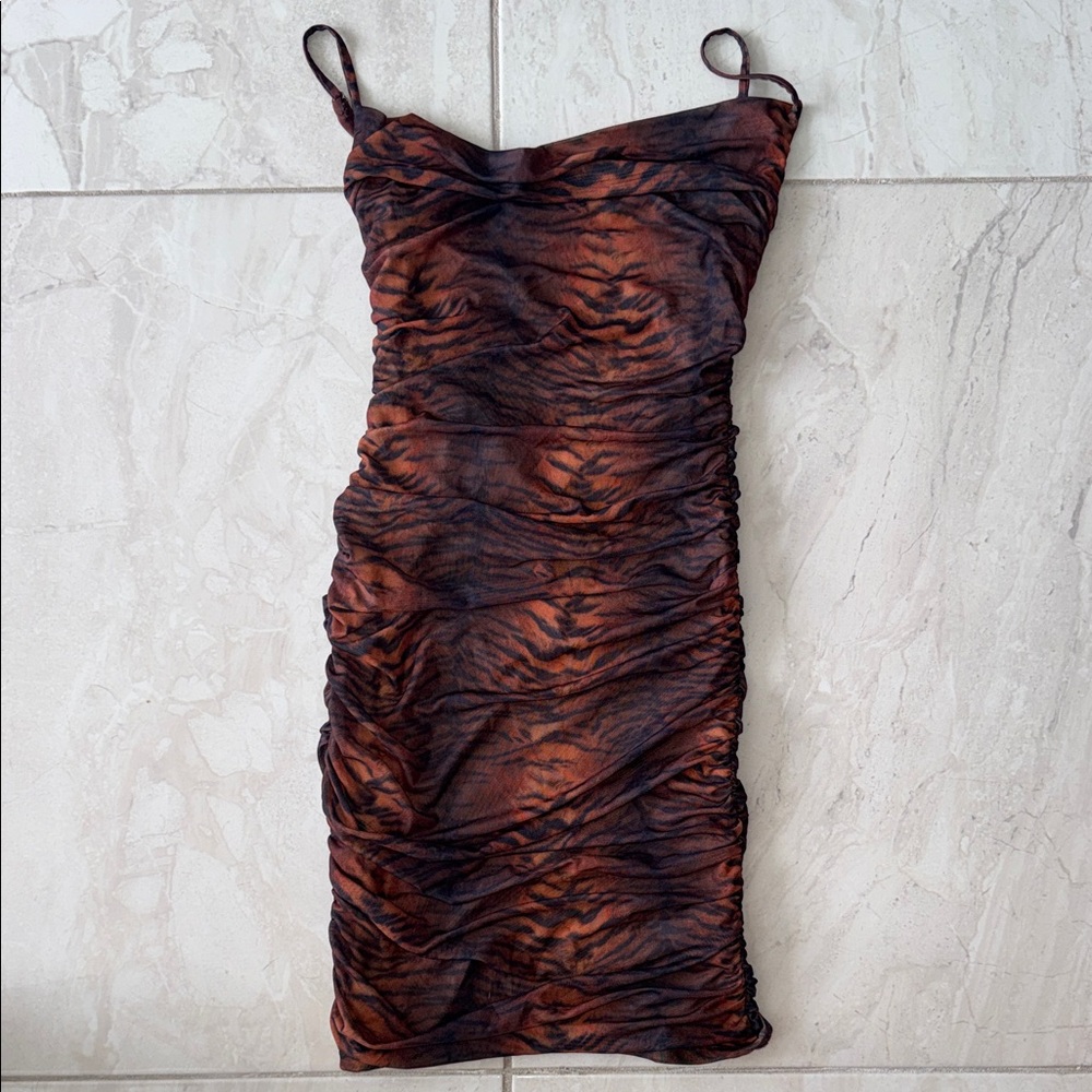 Fierce Tiger Print Ruched Mini Dress